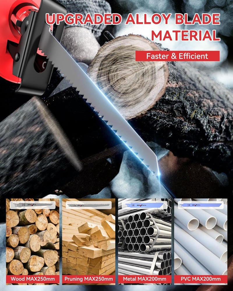 SOARFLY Cordless Reciprocating Saw 21V Brushless Motor with 2x4.0Ah Batteries, 3500 SPM High-Speed Cutting, 8 Premium Blades for Wood, Metal, PVC Pipe, Lightweight & Professional Power Tool - Image 3